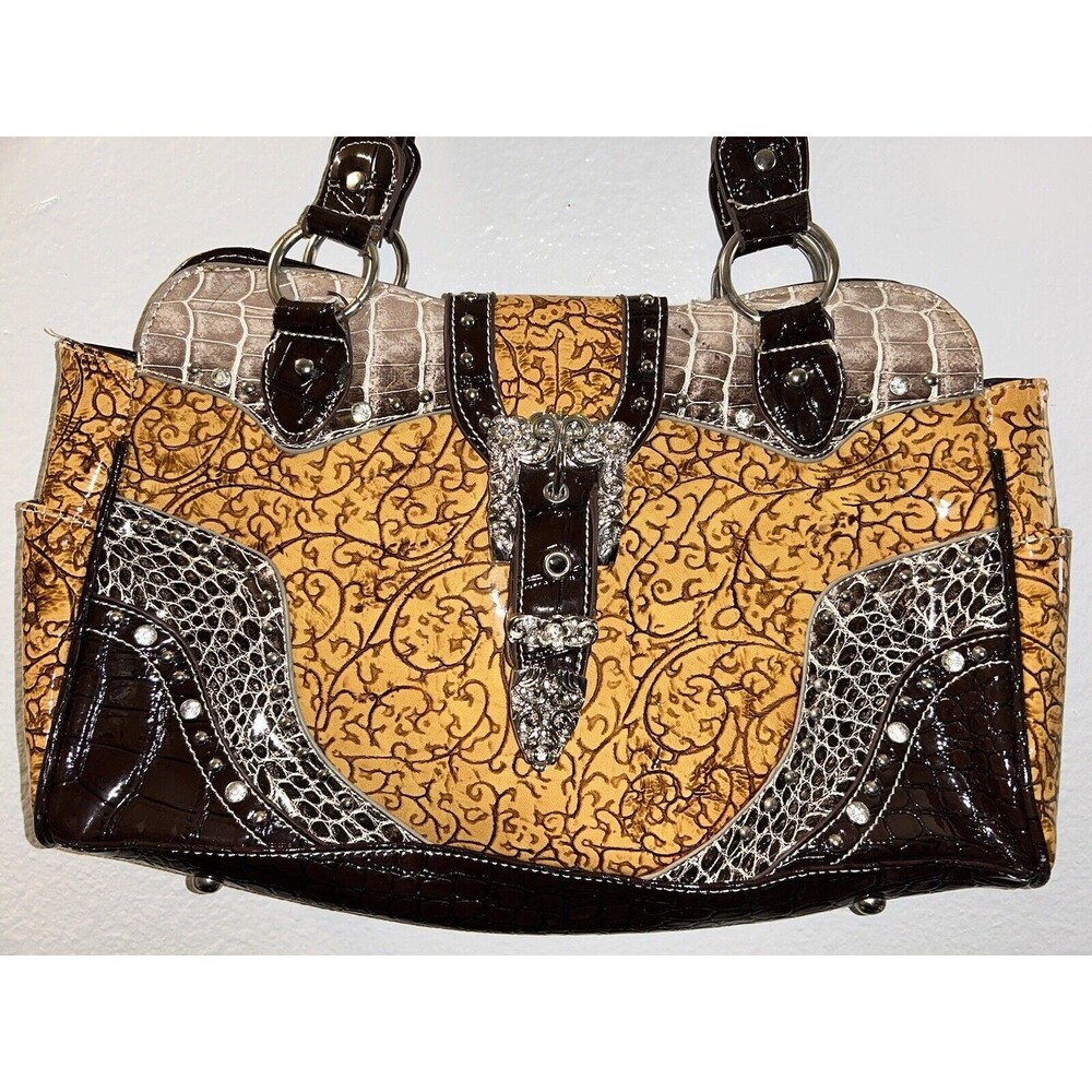 P&G COLLECTION HIGH QUALITY SYNTHETIC  LEATHER Yellow Style Handbags Rhinestone